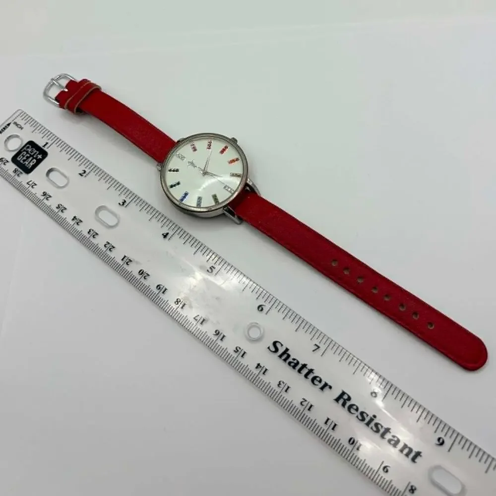 Silver & Red Crystal Watch